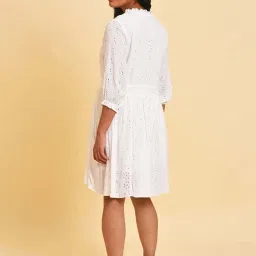 W White Self Pattern A-Line Dress image 2