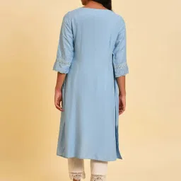 W Blue Printed A Line Kurta image 2
