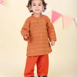 Fabindia Boys Rust Printed Kurta Set image 1