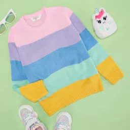 Pantaloons Junior Girls Multicolor Striped Full Sleeves Sweaters & Cardigans image 1