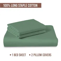 Pizuna Hedge Green Cotton 400 TC Flat Bedsheet with 2 Pillow Cover image 5