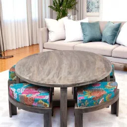 Ikiriya Nashville Printed Brown Wood Coffee Table Rustic Grey Matte Finish image 1