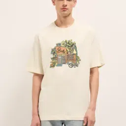 The Bear House Cream Cotton Oversized Printed T-Shirt-image-59