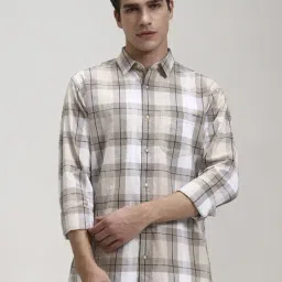 JadeBlue Beige Cotton Slim Fit Checked Shirt-picture-48