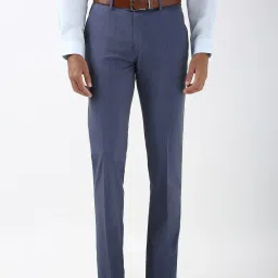 Peter England Blue Slim fit Texture Formal Trouser image 1