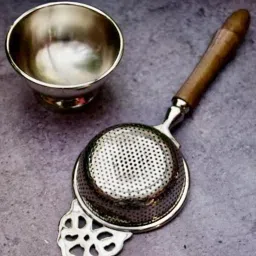 Ambi Pure Brass Punched Flower Medium Sized Tea Strainer - Steel Matte Finish With Wooden Handle image 1