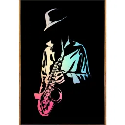 999Store Black Canvas Man Playing Saxophone Art Canvas Painting image 2