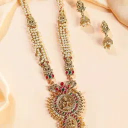 Voylla Gold Aishwarya Temple Necklace & Earring Set-image-52