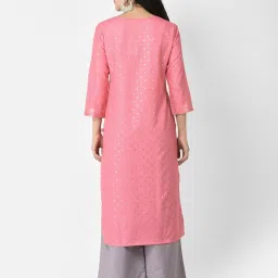 Span Pink Printed Straight Kurta image 2