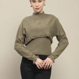 Madame Olive Green Regular Fit Sweater-picture-30