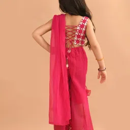 LilPicks Kids Pink Embellished Top, Sharara with Dupatta image 2