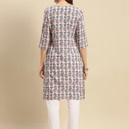 Rangita Off White Floral Print Straight Kurta image 2