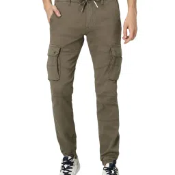 celio Celio* Olive Green Cotton Slim Fit Joggers image 1