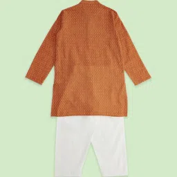 Indus Route by Pantaloons Kids Red & White Cotton Textured Pattern Full Sleeves Kurta Set image 2