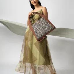 ZOUK FloMotif Trapezia Black Printed Tote Bag image 2