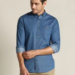 Dockers Blue Cotton Straight Fit Denim Shirt image 1