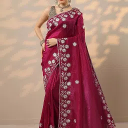 Libas Pink Embroidered Saree With Unstitched Blouse image 1