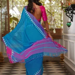 Unnati Silks Blue Cotton Woven Saree With Unstitched Blouse image 2