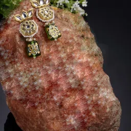 Dugran By Dugristyle Green & White Drop Earrings with Kundan & Pearls for Women image 2