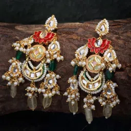 Dugran By Dugristyle Multi Dangler Earrings with Kundan & Pearls for Women image 2
