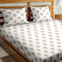 Bella Casa Stella Collection Salmon Cotton 180 TC King Size Bedsheet with 2 Pillow Covers image 2