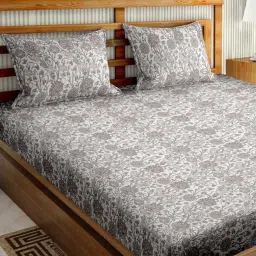 Bella Casa Paris Collection Grey Cotton 180 TC Super King Size Bedsheet with 2 Pillow Covers image 2