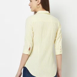 Crimsoune Club Yellow Cotton Striped Shirt image 2