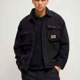The Bear House Black Regular Fit Denim Jacket image 1