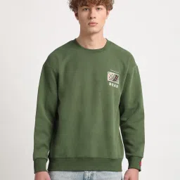 The Bear House Green Cotton Regular Fit Printed Sweatshirt image 1