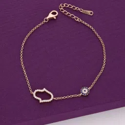 Kai Jewel Sterling Silver Minimalistic Single Hamsa and Evil Eye Rose Gold Bracelet for Women image 1