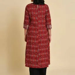 W Maroon Cotton Printed A Line Kurta image 2
