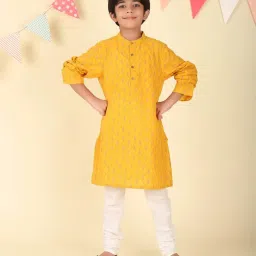 Fabindia Boys Yellow Cotton Printed Kurta image 1