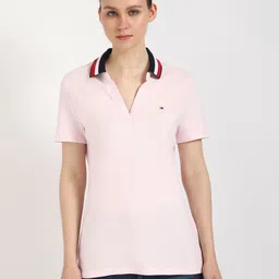 Tommy Hilfiger Women Solid Polo Collar Cotton T-shirt-picture-42