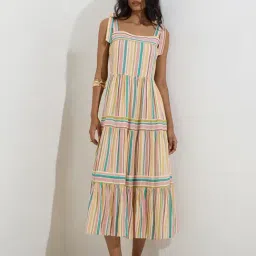 LOV by Westside Multicolour Striped Tiered Dress image 3