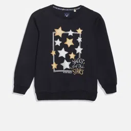 Allen Solly Girls Black Cotton Blend Print Sweatshirt image 1