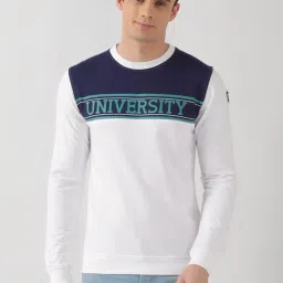 Peter England White & Navy Slim Fit Colour Block Sweatshirt image 1