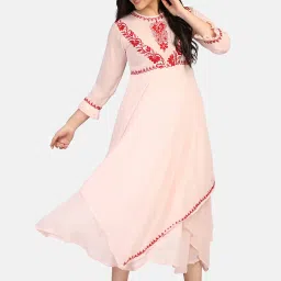 shades of faashion SHADES Peach Georgette Chikankari A Line Kurta image 4