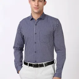 Peter England Blue Slim Fit Striped Shirt image 1