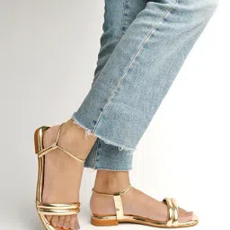 Shoetopia Women's Golden Ankle Strap Sandals-picture-28