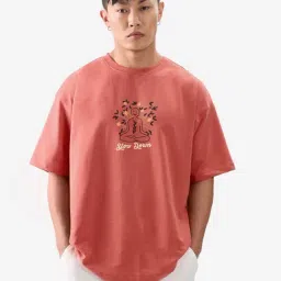 The Souled Store Pink Cotton Loose Fit Printed T-Shirt-picture-27