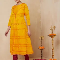 Fabindia Yellow Printed A Line Kurta image 3
