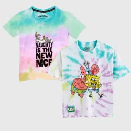 Nap Chief Unisex White & Off White Cotton Relaxed Fit Spongebob T-Shirts - Pack of 2-picture-22