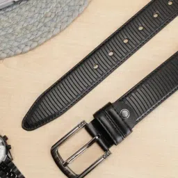 ZEVORA Black Textured Leather Casual Belt-picture-19