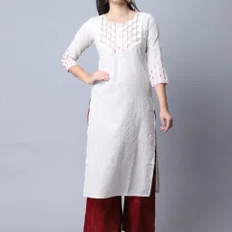 Rajnandini White Embroidered Straight Kurta image 1