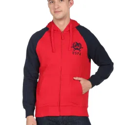 U.S. Polo Assn. Red Cotton Regular Fit Colour Block Hooded Sweatshirt image 1