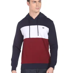Arrow Sport Navy Cotton Regular Fit Colour Block Hooded Sweatshirt image 1