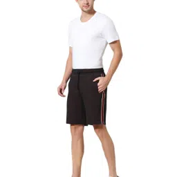 Van Heusen Athleisure Regular Fit Zipper Pocket Side Contrast Tape Solid Knit Shorts - Wine image 3