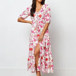 CORSICA Women Floral Printed Puff Sleeve Fit-Flare Dress-image-79