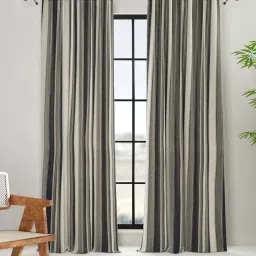 fabindia home Fabindia Grey & Beige Cotton 5 Ft. Window Curtain image 1
