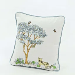fabindia home Fabindia White & Blue Cotton Kids Cushion Cover image 1
